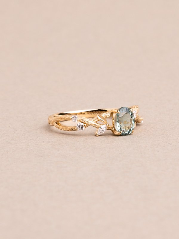 Aeva Ring - Green Tourmaline & Lab Diamonds - 14K Yellow Gold