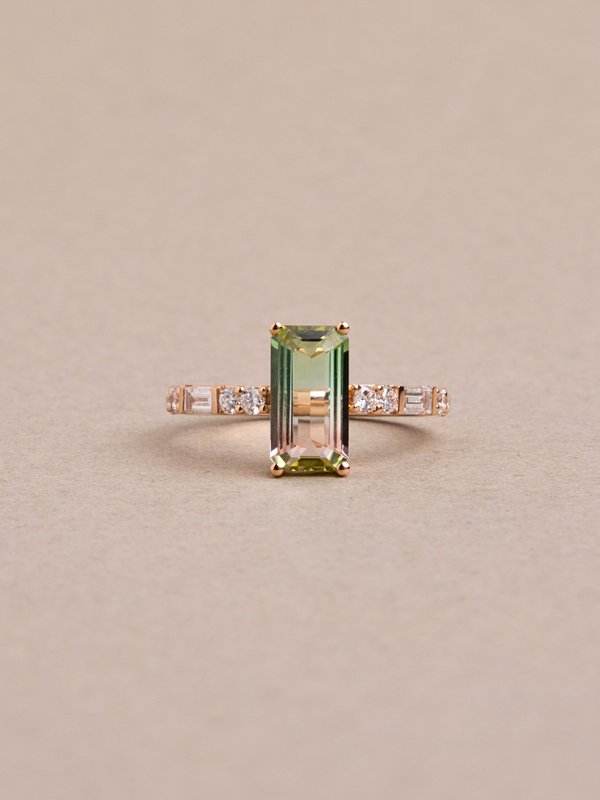 Thea Ring - Watermelon Tourmaline & Lab Diamonds - 18K Rose Gold Thea Ring - Watermelon Tourmaline & Lab Diamonds - 18K Rose Gold