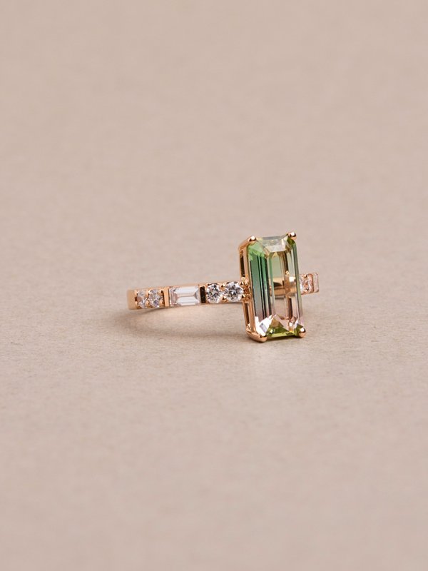 Thea Ring - Watermelon Tourmaline & Lab Diamonds - 18K Rose Gold