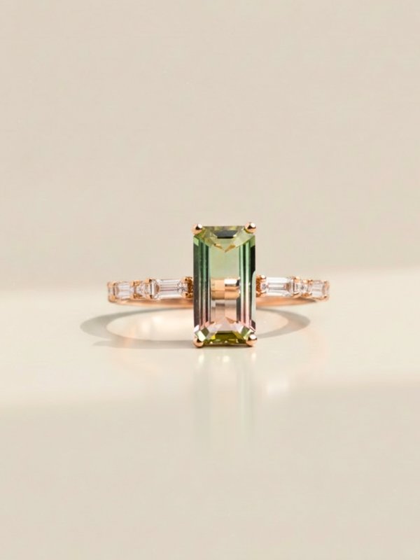 Thea Ring - Watermelon Tourmaline & Lab Diamonds - 18K Rose Gold 2
