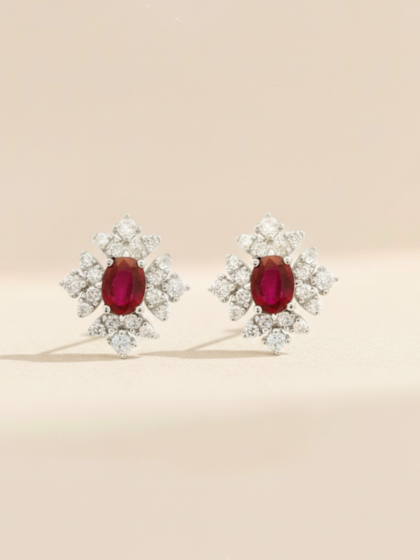 0.45ct Ruby & Diamond 18K White Gold Earrings