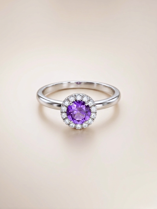 Lydia Ring (Amethyst) - Rhodium Plated