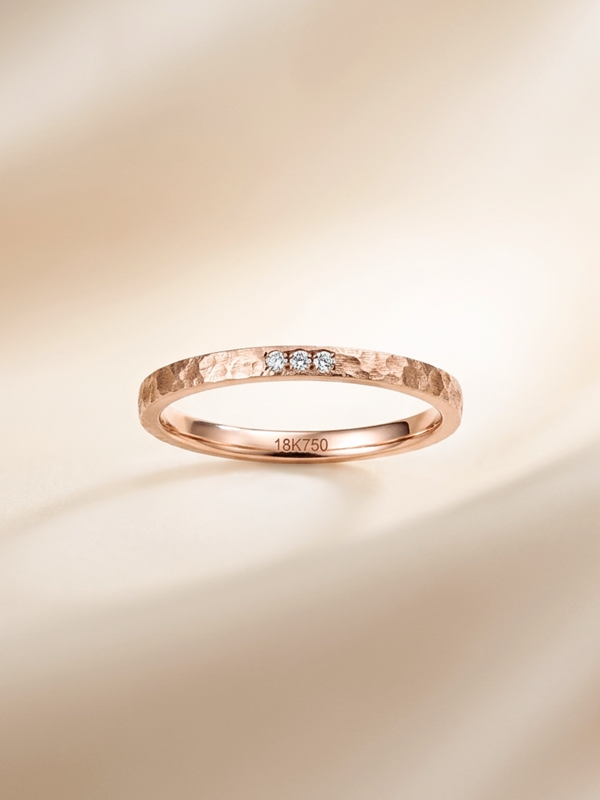 Althea Trio Hammered Diamond Band - 18K Rose Gold