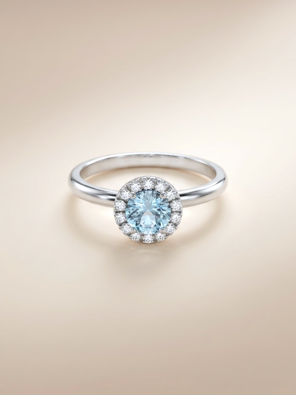 Lydia Ring (Aquamarine) - Rhodium Plated