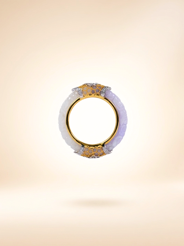 Natural White & Lavender Jade with Diamonds - 18K Solid Gold