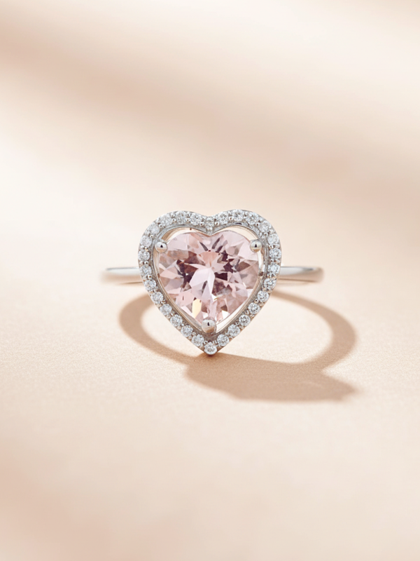 Heart Morganite Ring 18K White Gold