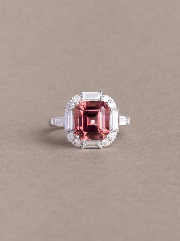 Rosaline Ring - 3.943 CT Tourmaline & Lab Diamond - 18K White Gold