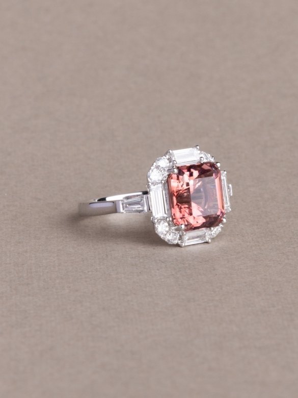 Rosaline Ring - 3.943 CT Tourmaline & Lab Diamond - 18K White Gold