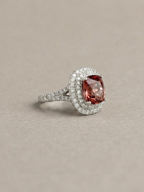 Isabella Ring - 3.40 Ct Tourmaline & Lab Diamonds - 14K White Gold