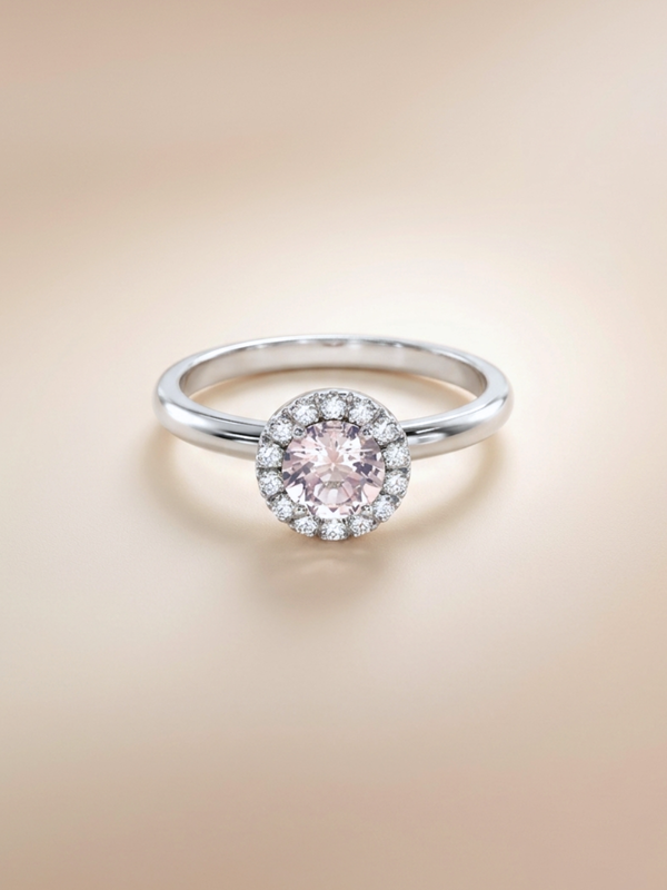 Lydia Ring (Rose Quartz) - Rhodium Plated