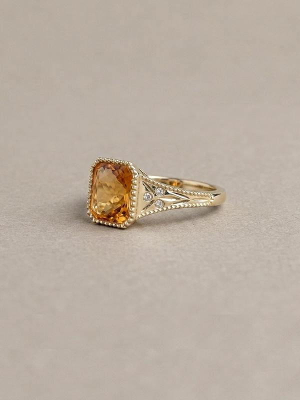 Jasper Ring - 2.25Ct Grossularite Garnet & Lab Grown Diamonds - 18K Champagne Gold