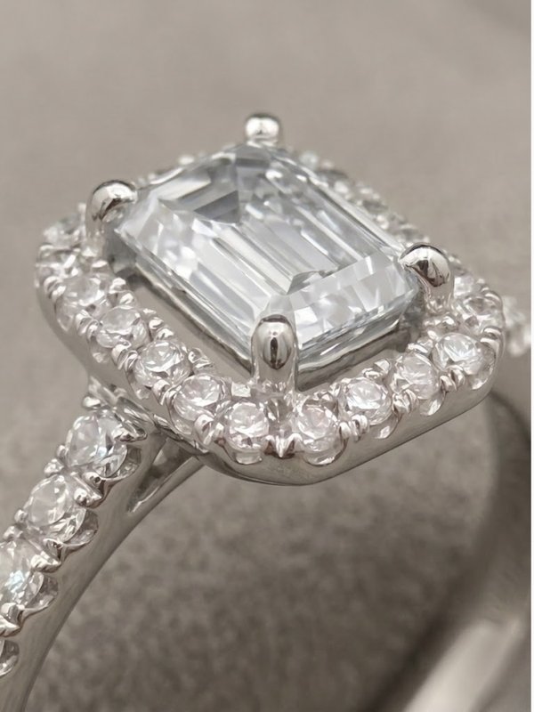 Lab Grown Diamond Ring - Emerald Cut (Halo Design)