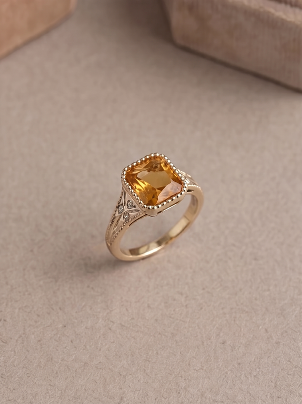 Jasper Ring - 2.25Ct Grossularite Garnet & Lab Grown Diamonds - 18K Champagne Gold