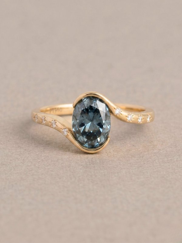 Livia Ring - Teal Moissanite - 14K Yellow Gold