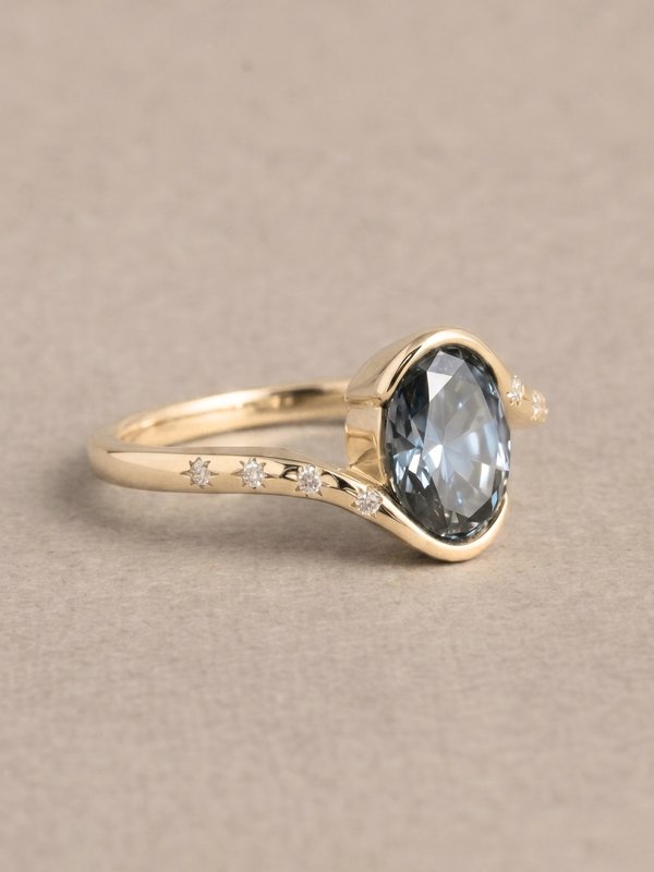 Livia Ring - Teal Moissanite - 14K Yellow Gold