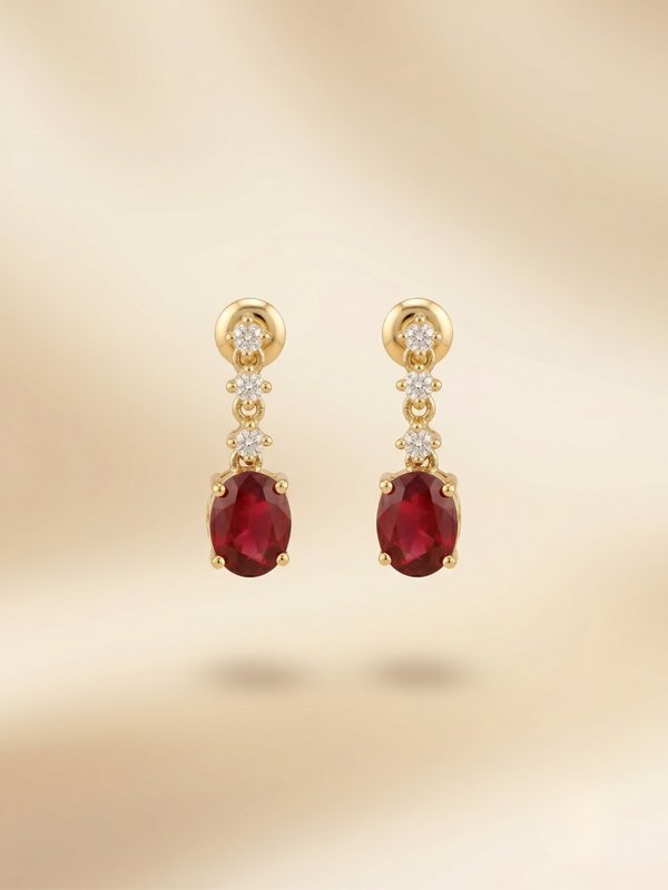 18K Yellow Gold Dangling Ruby (Burma, Pigeon Blood)