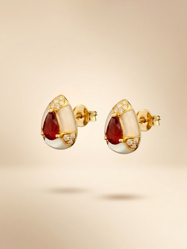 18K Yellow Gold Ruby (Burma, Pigeon Blood) Mother of Pearl