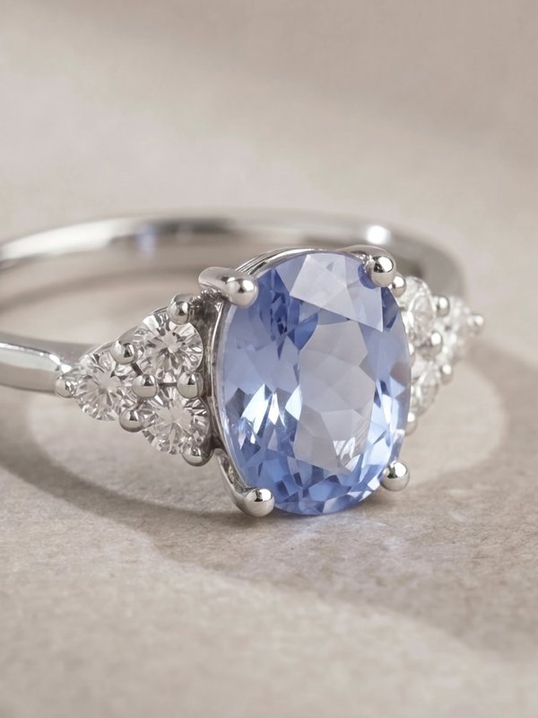 Tiffany Ring - Blue Sapphires & Lab Diamond - Platinum