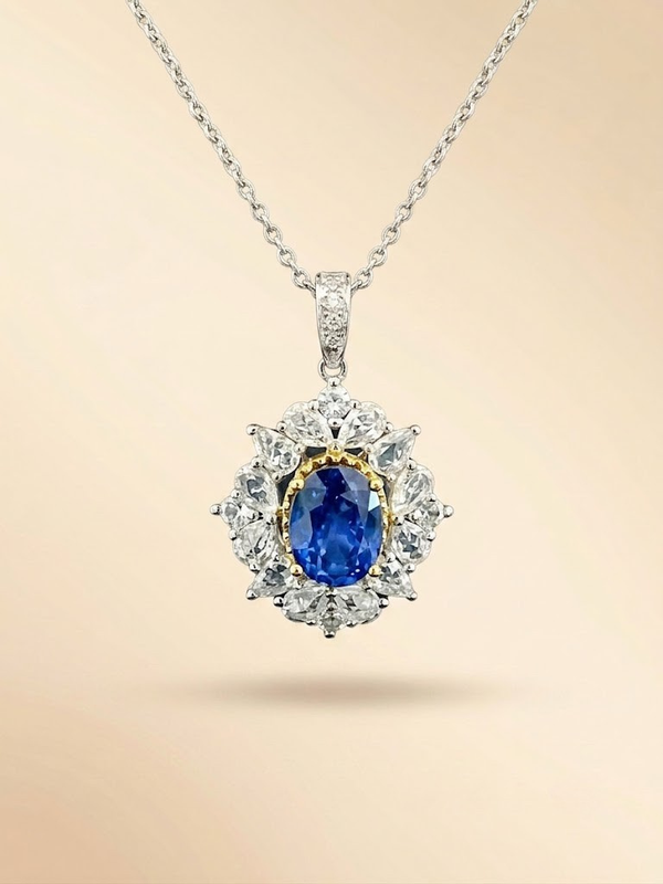 18K White Gold Blue & White Sapphire Necklace with Diamonds