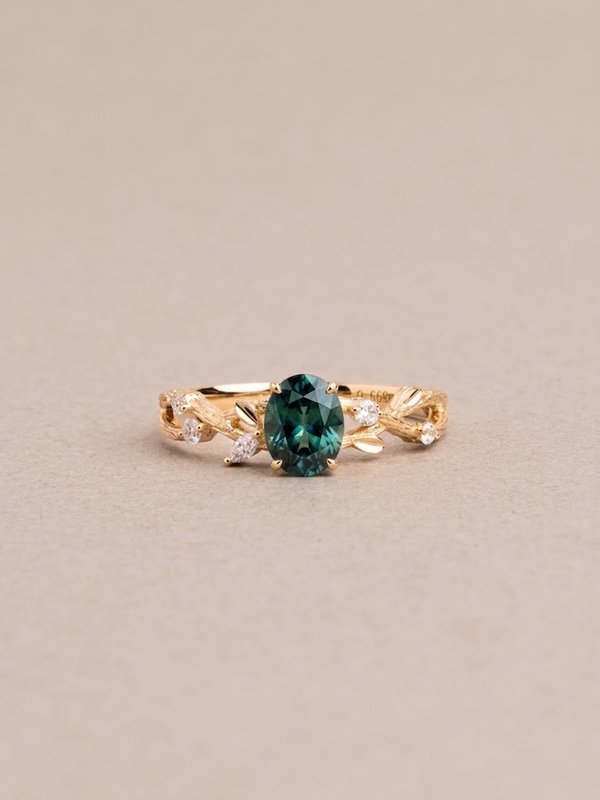 Aeva Ring - Teal Sapphire & Lab Diamonds - 18K Yellow Gold